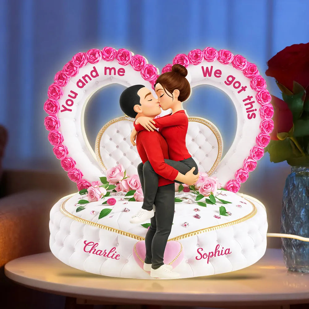 Personalized Acrylic Light Box Romantic Heart Couple Kissing with Roses Bedroom Decor Unique Gift for Her or Him