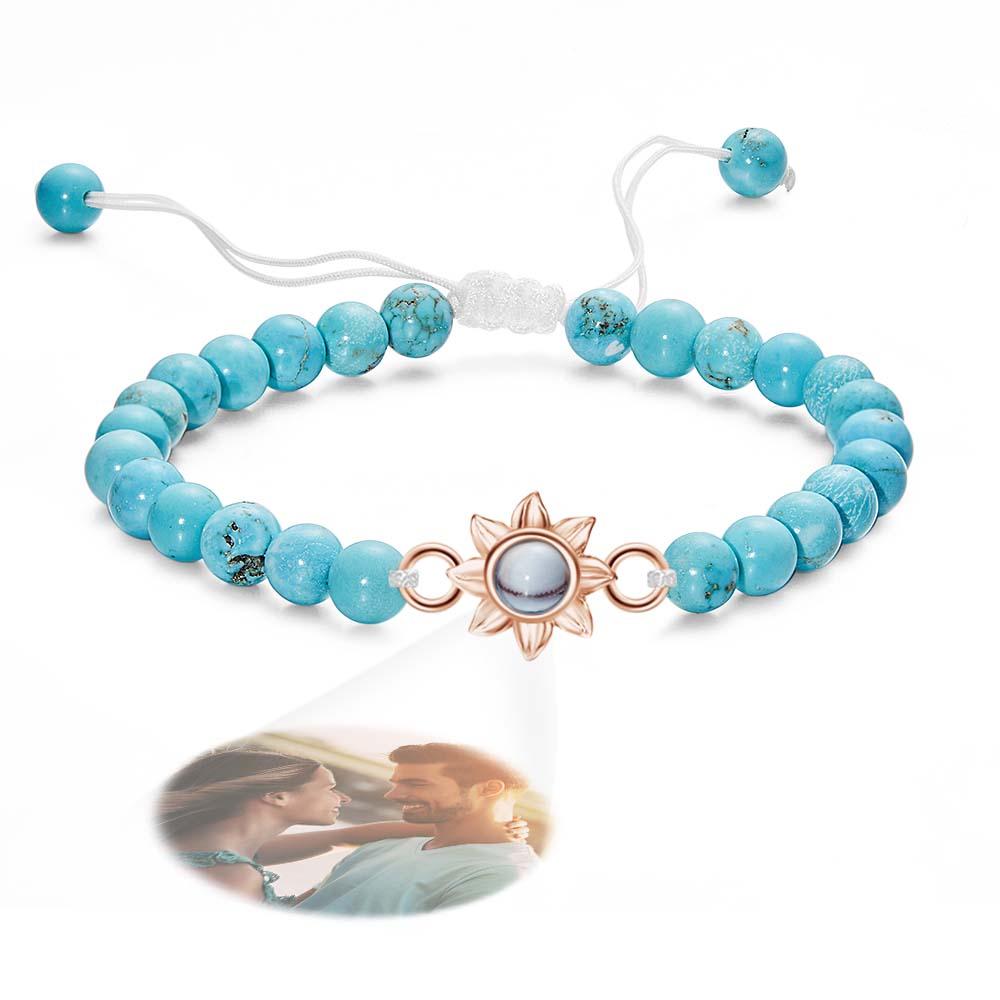 Flower For You - Personalized Photo Projection Beads Bracelet With Sunflower