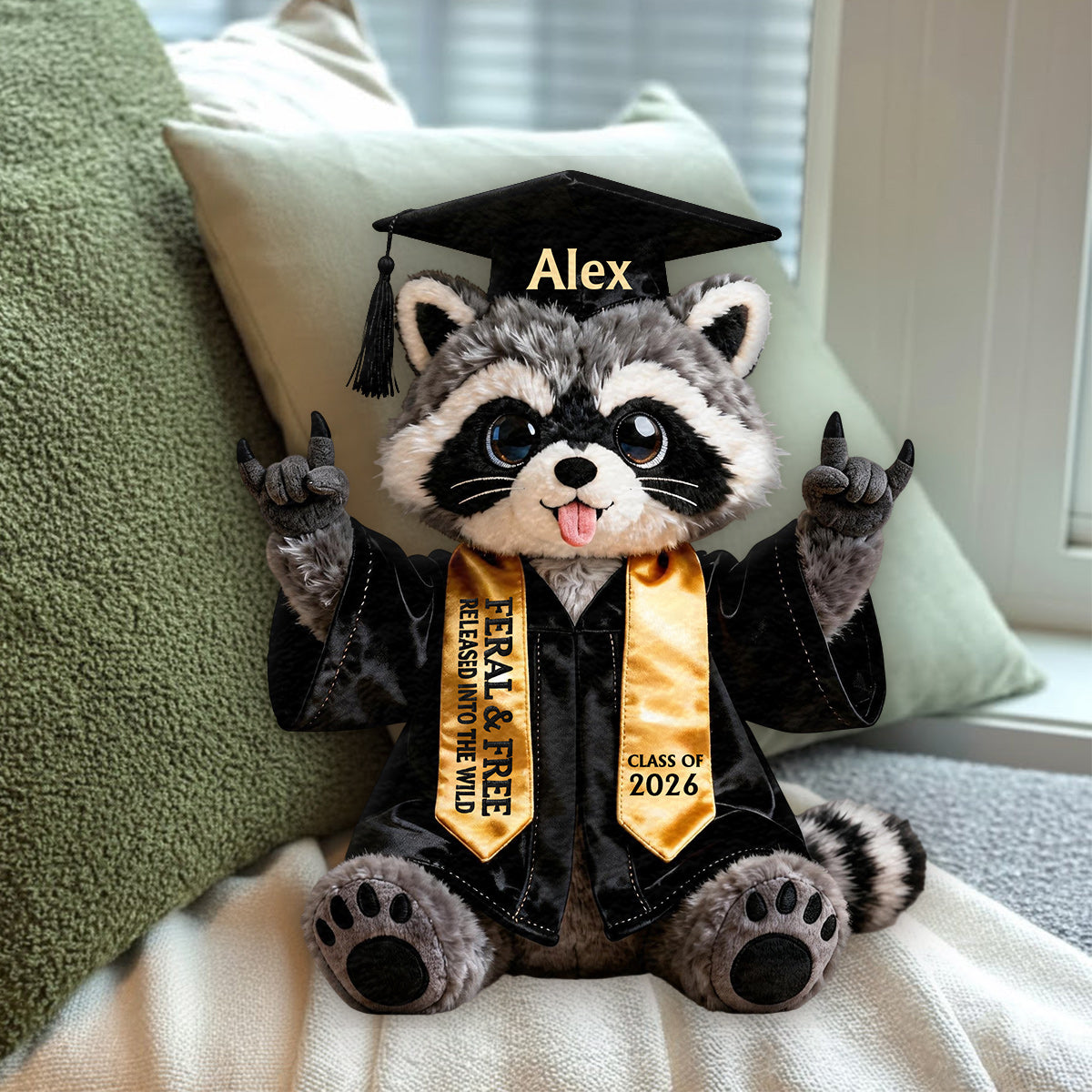 Graduation Raccoon - Personalized Graduation Premium Faux Fur Pillow
