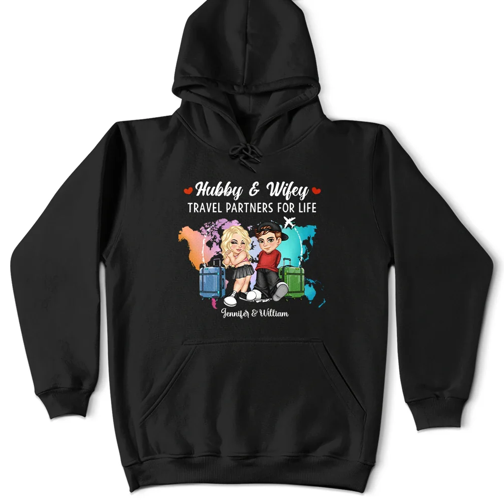 Hubby & Wifey Travel Theme T-Shirt – Personalized Couple Clothing