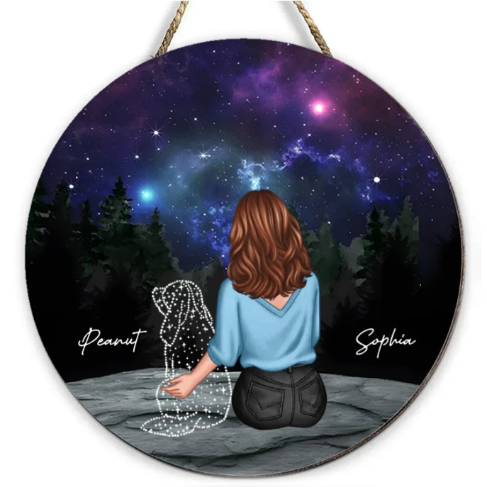 Personalized Ornament, Plaque, Keychain, Pillow, Sign, Lamp - Custom Memorial Gift for Pet Lovers - Starry Night with Dog and Owner