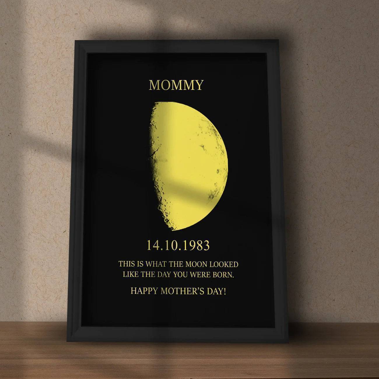 Moonlit Love - Personalized Couple Art with Real Moon Phase - Unique Anniversary & Valentine's Memory Gift