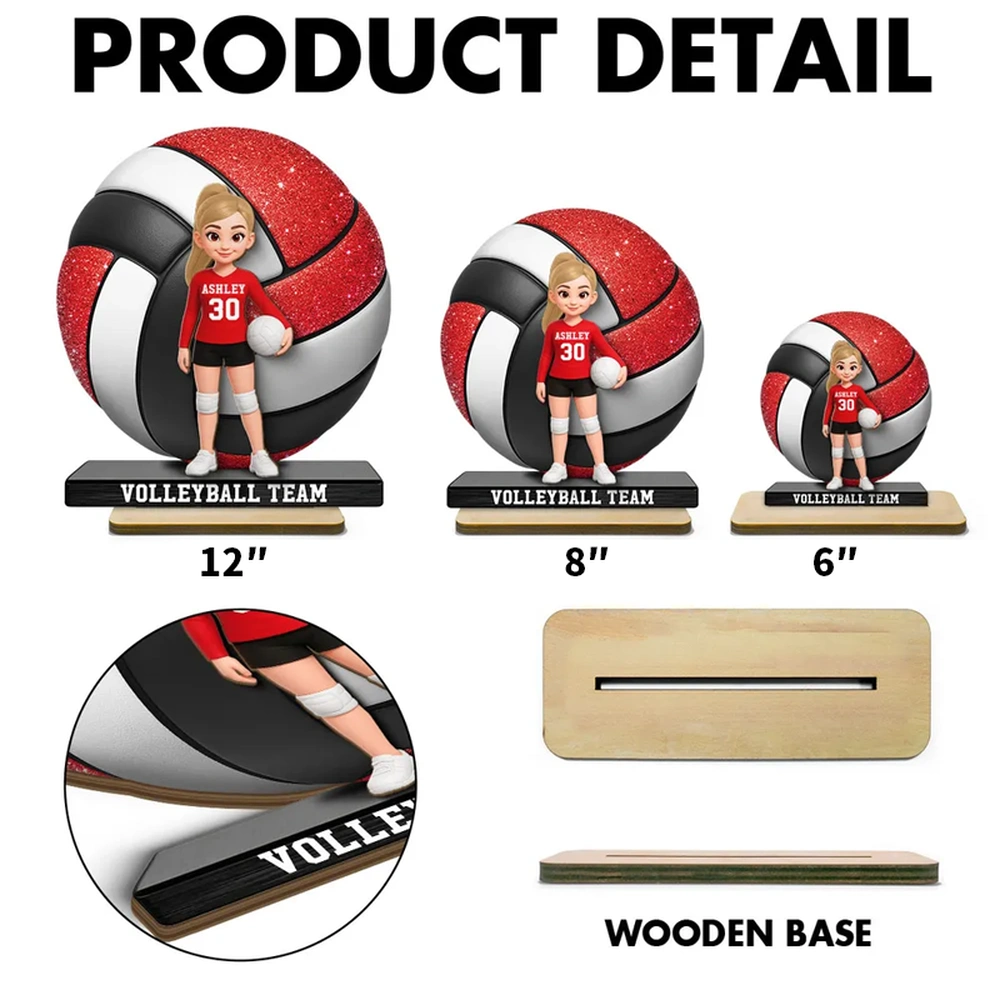 Personalized 2-Layer Wooden Plaque Volleyball Player in Gym - Unique Team Gift with Bold Sparkle Look