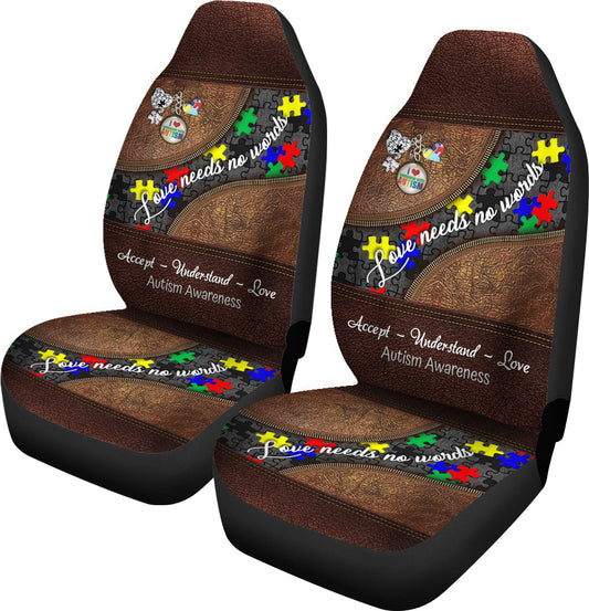 Love Needs No Words Leather Pattern Print Autism Awareness Seat Covers 0622