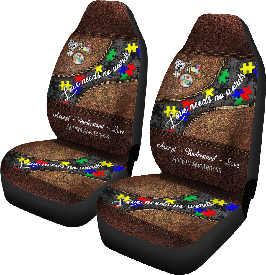 Love Needs No Words Leather Pattern Print Autism Awareness Seat Covers 0622