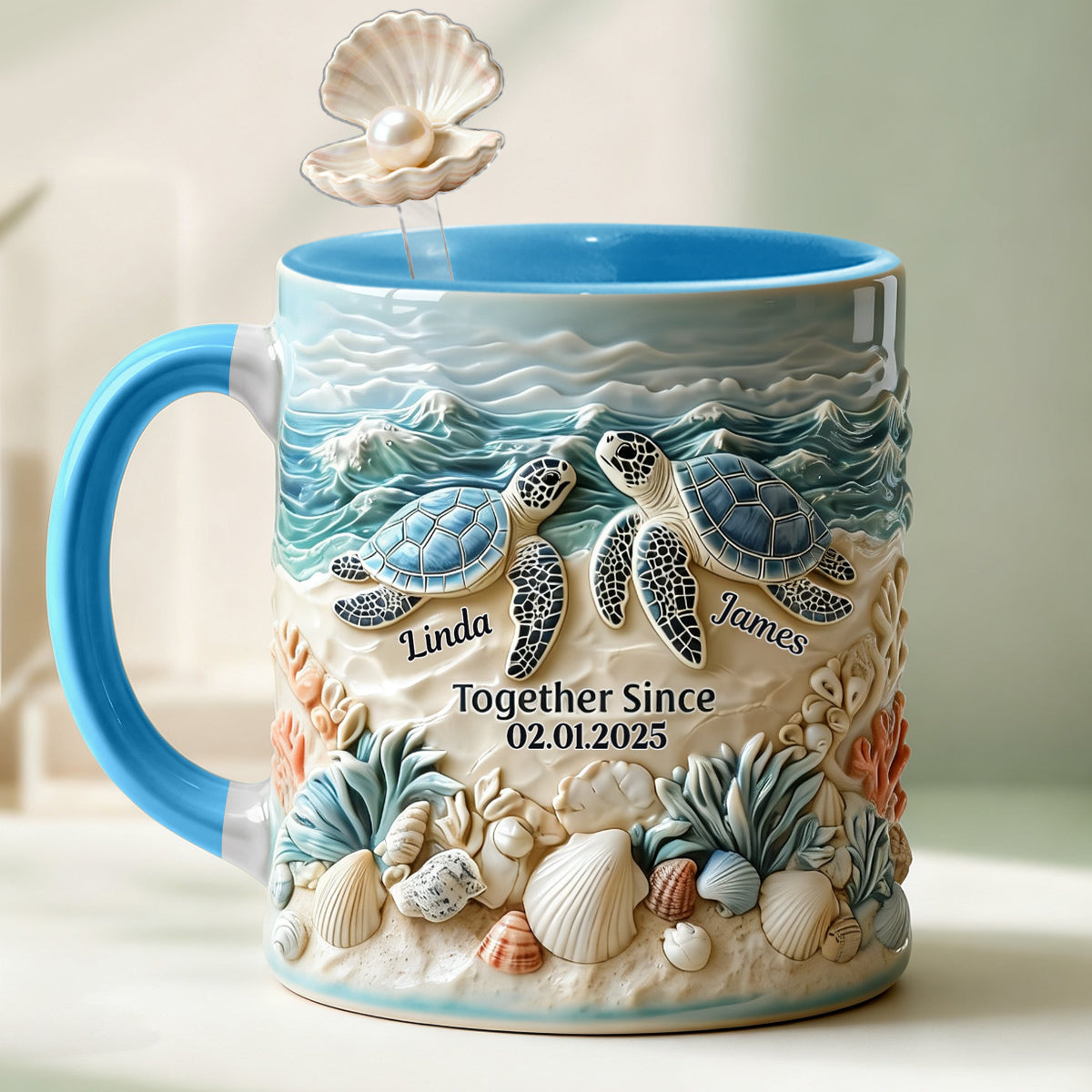 Couple Turtle - Personalized Turtle Set Accent Mug with Acrylic Stirrers