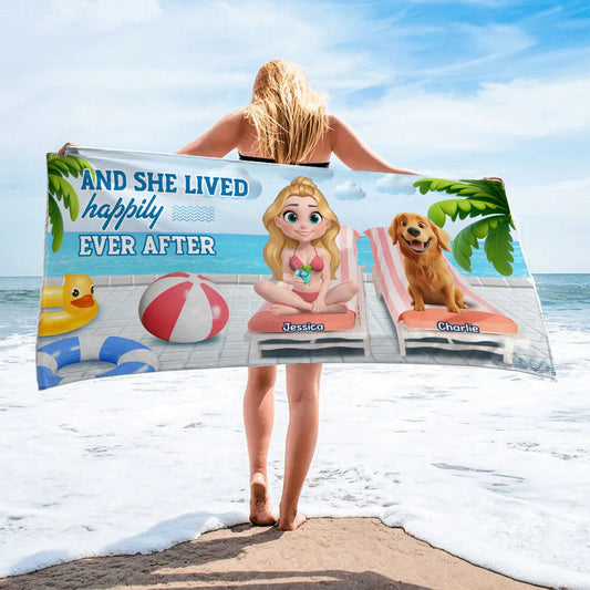 Personalized “Happily Ever After” Beach Towel – Dog-Lover Gift for Her