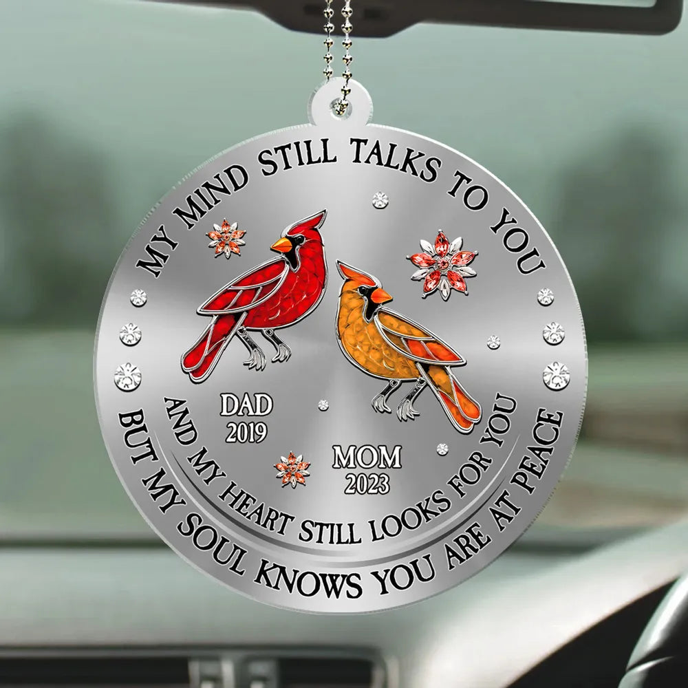 Personalized Acrylic Car Hanger Cardinal Birds Memorial Gift for Mom & Dad - A Unique Rearview Mirror Keepsake