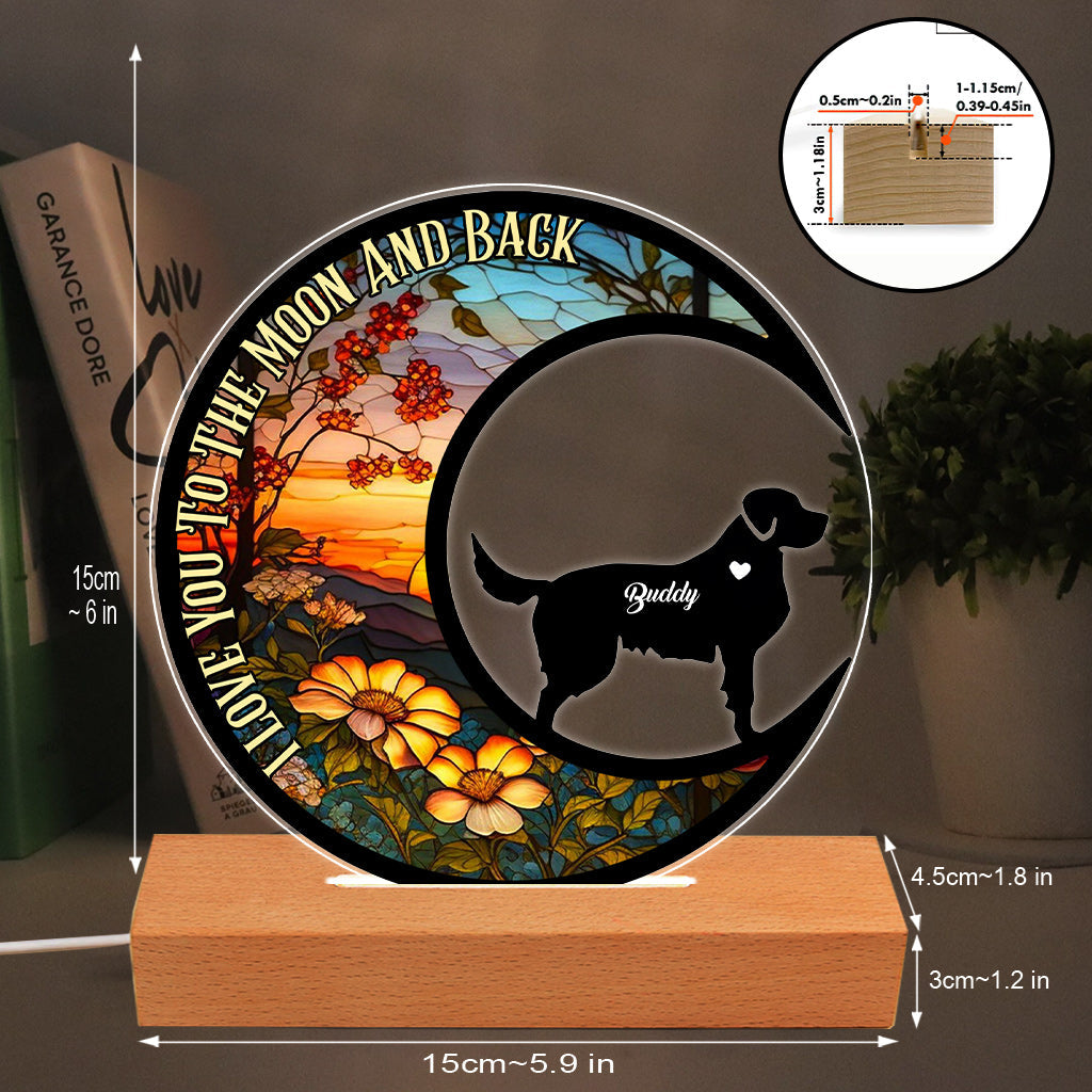I Love You To The Moon And Back - Gift for dog lovers - Personalized Shaped Plaque Light Base