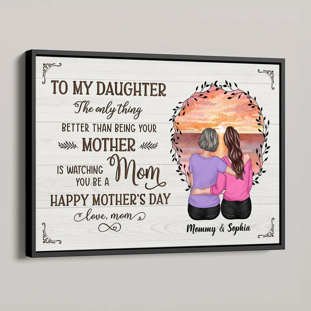 Beach Sunset Mother and Daughter Hugging Back View – Personalized Cup, Poster, Keychain, Ornament & More, Sentimental Mother’s Day Gift for Daughter