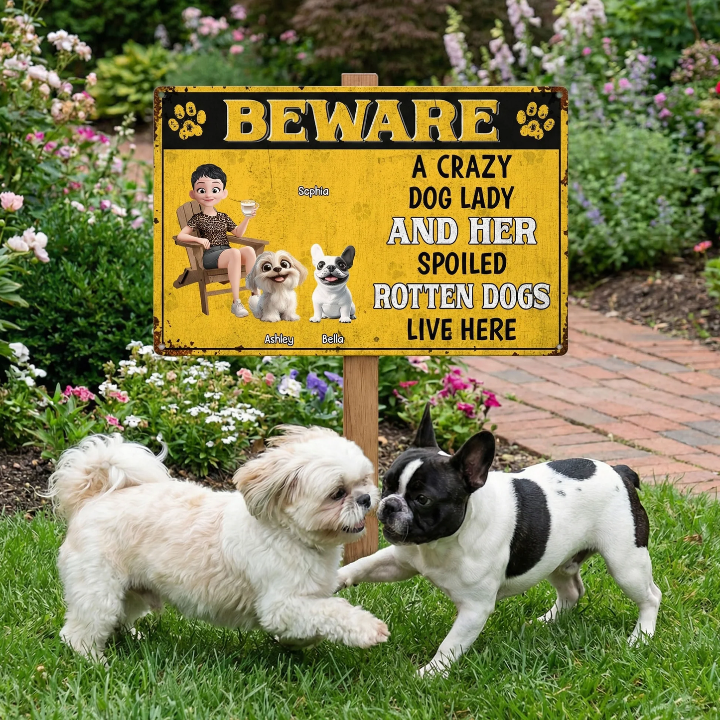 Personalized Rectangular Iron Sign Beware Crazy Dog Lady Spoiled Rotten Dog Live Here - Funny Unique Gift for Dog Lovers