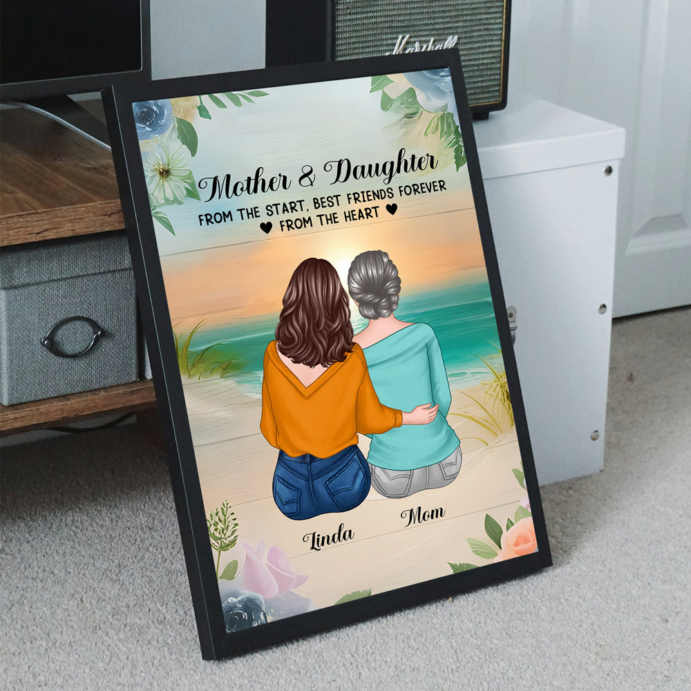Custom Poster for Mom & Daughter - Hugging on the Beach - Heartfelt Gift for Mother's Day & Birthday