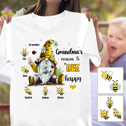 Grandma's Reasons To Bee Happy - Personalized Grandma T-shirt And Hoodie