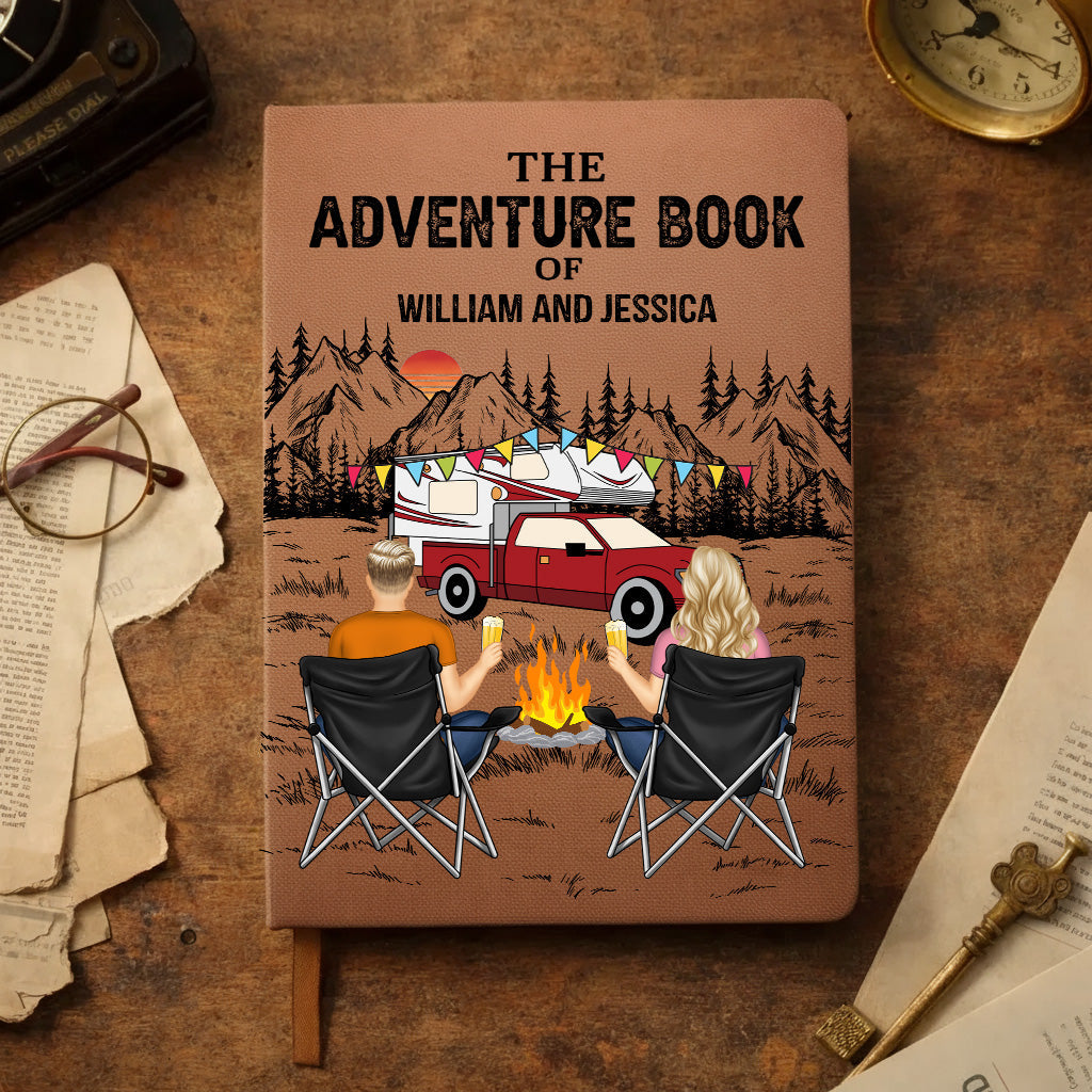 Personalized Leather Journal The Adventure Book Camping Couple by the Campfire Unique Gift for Him or Her