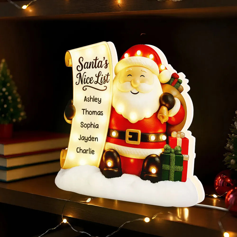 Santa Nice List Acrylic Light Box – Customized Christmas Gift for Friends & Family, Warm Glow Holiday Lamp for Mantel, Bookshelf or Party Display
