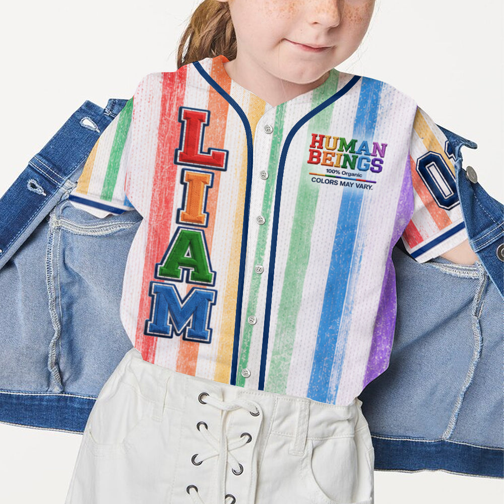 Human Beings Rainbow - Personalized LGBT Support Baseball Jersey