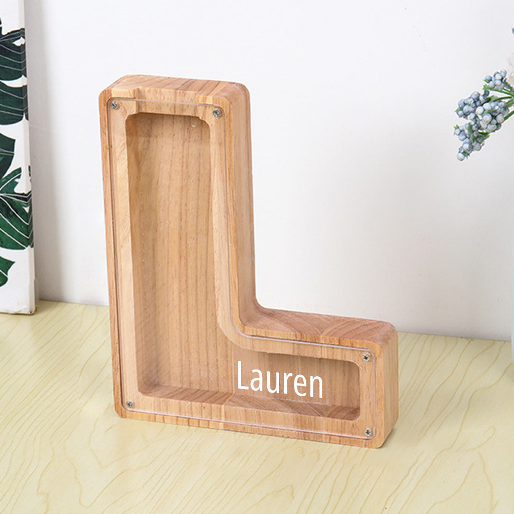 Custom Initial And Name - Personalized Letter And Name Light Wooden Piggy Bank