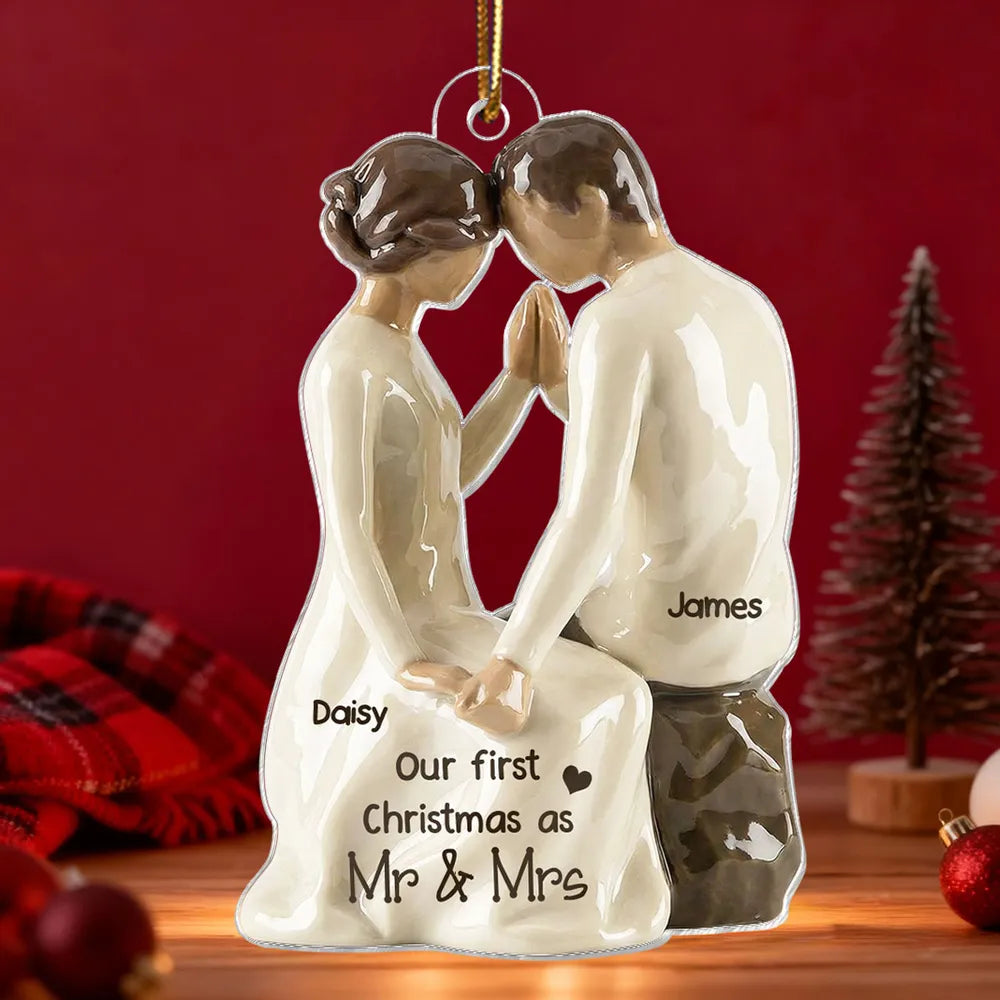 Personalized Acrylic Ornament Romantic Couple Holiday Tree Keepsake Soft Modern Look Unique Gift for Wife Husband or Couple