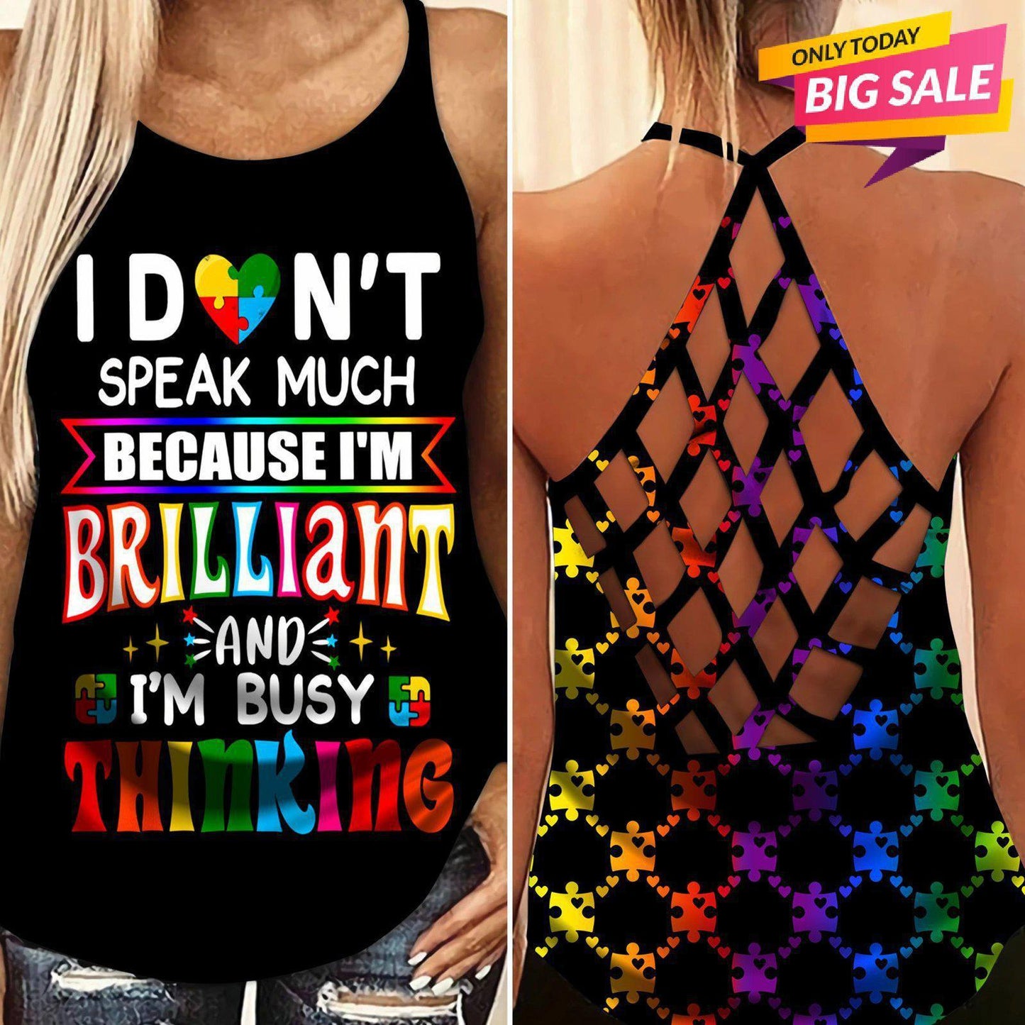 Autism Love - Autism Awareness Cross Tank Top 0921