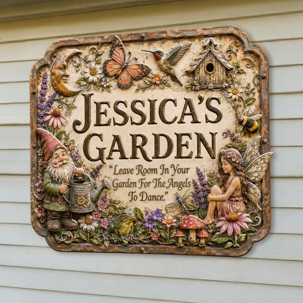 Leave Room In Your Garden For The Angles To Dance - Personalized Gardening 3D Printed Cut Metal Sign