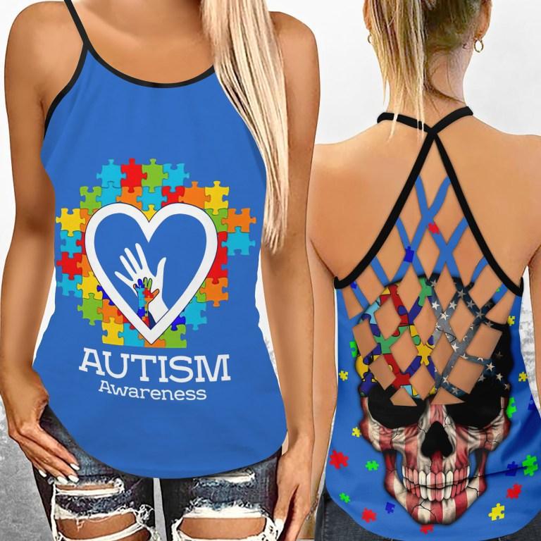 Autism Hands In Heart - Autism Awareness Cross Tank Top 0921