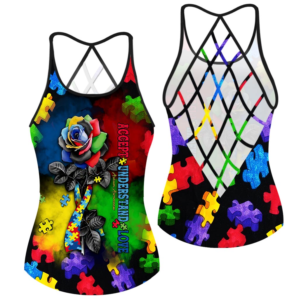 Autism Love - Autism Awareness Cross Tank Top 0921