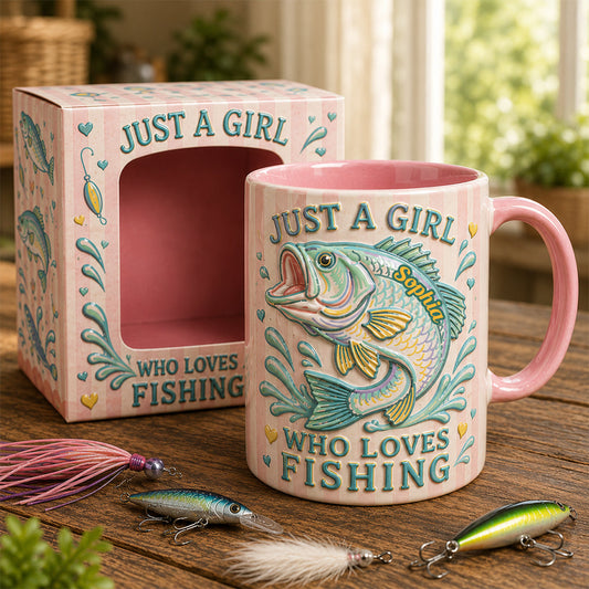 Just A Girl Who Loves Fishing - Personalized Fishing Accent Mug With Gift Box