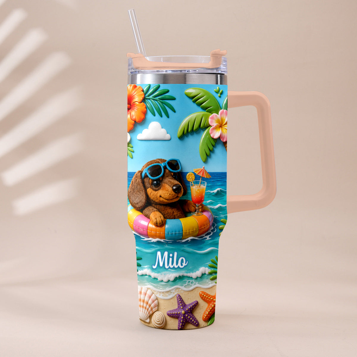 Any Photo Summer Vibes - Personalized Dog Tumbler With Plush Charm