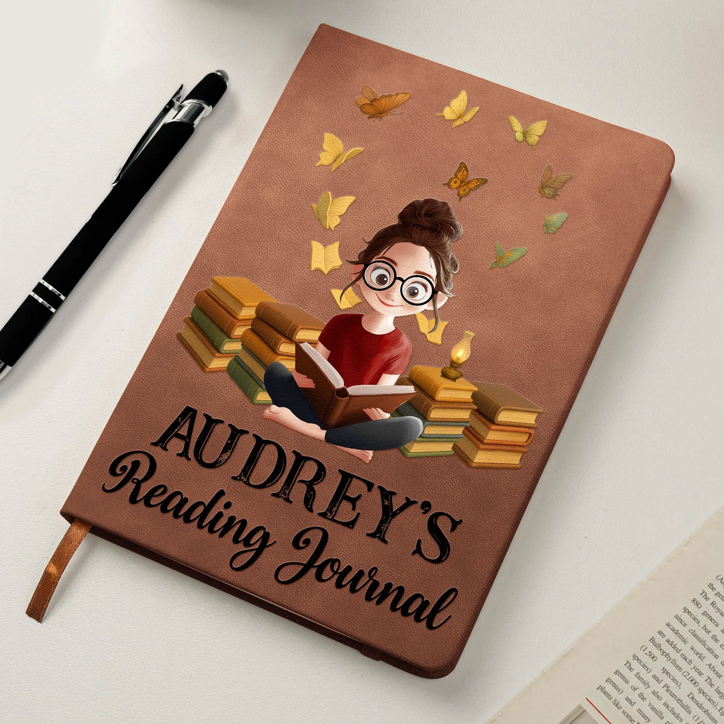 Reading Journal Leather Journal, Personalized Name Cover, Cozy Bookish Gift for Her and Avid Readers