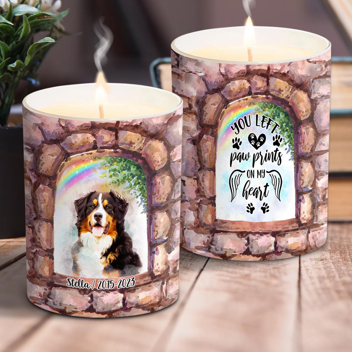 No Longer By My Side - Personalized Dog Candle With Wooden Lid