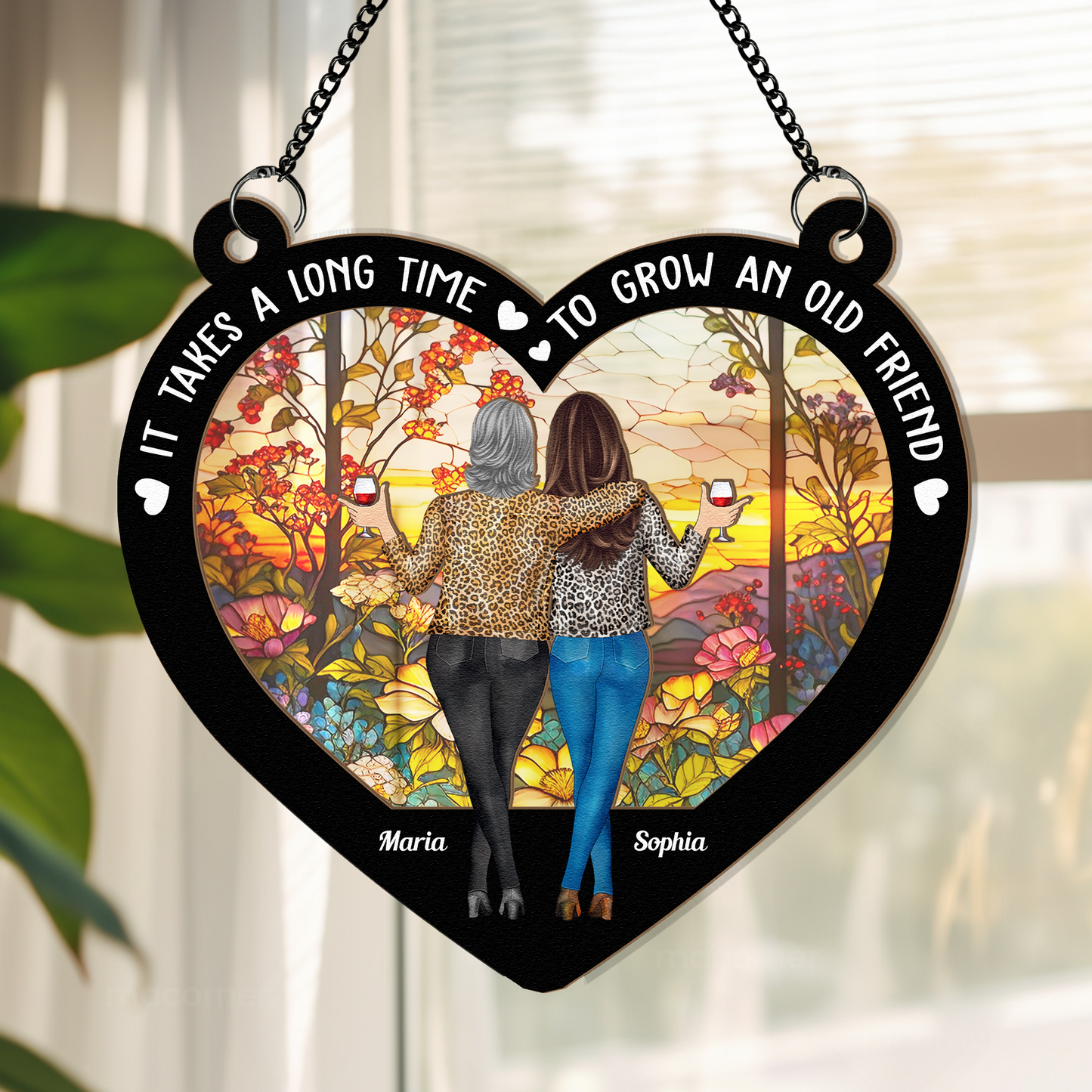 Heart-Shaped Wood and Acrylic Layered Ornament – “It Takes a Long Time to Grow an Old Friend” Gift for Best Friends