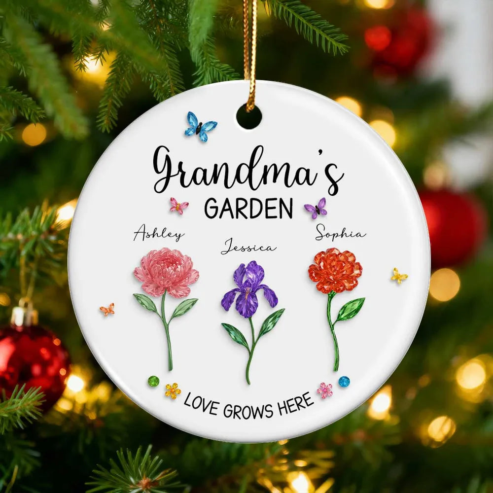 Grandma’s Garden Ceramic Ornament — Love Grows Here, a Beautiful Gift Full of Blooming Memories