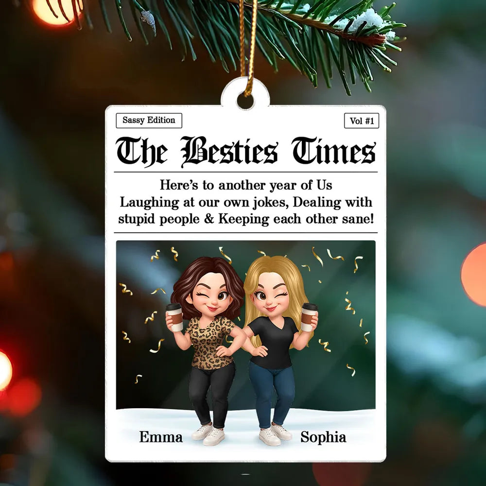 Best Friends Acrylic Ornament with Fun Newspaper-Style Illustration, Unique Design, Perfect Gift for Friendship