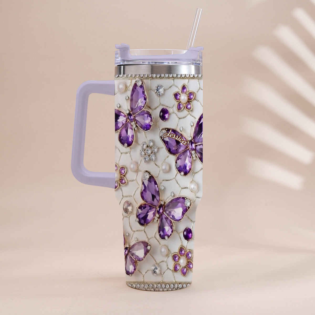 Love Butterflies - Personalized Butterfly Tumbler With Handle