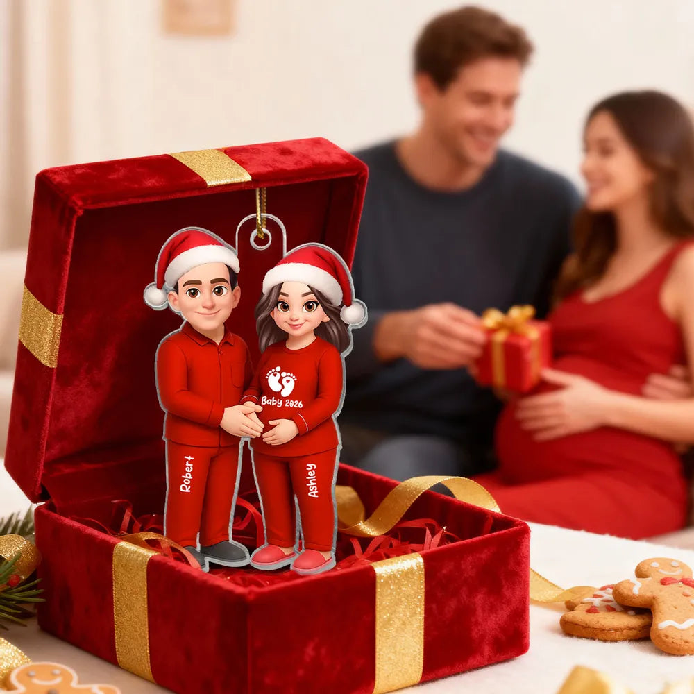 🎉 Ultimate Baby Reveal/Christmas Gift! Personalized Expecting Parents Ornament & Keychain | Custom Names, Skin/Hair Colors