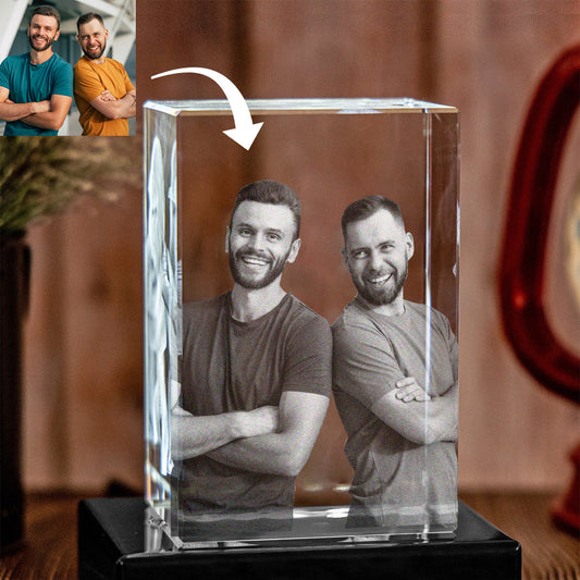 Custom Photo - Personalized Uncle Laser Engraving 3D Cuboid Shaped Crystal Lamp