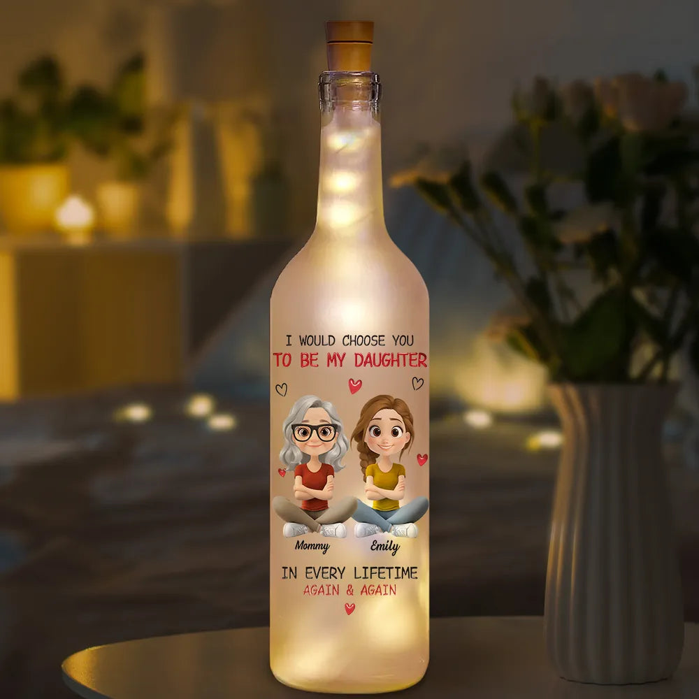 Personalized Bottle Lamp for Daughter from Dad with Cartoon Portraits, Warm Glow Bedroom Light, Unique Heartfelt Gift