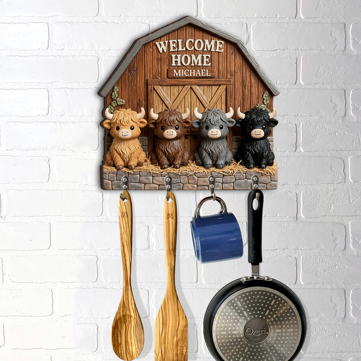 Cute Little Cows - Personalized Highland Cow Custom Shaped Hanging Rack