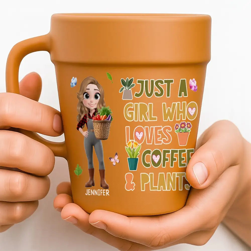 Just a Girl Who Loves Coffee and Plants – Personalized Terracotta Mug for Coffee and Plant Obsessed Girls