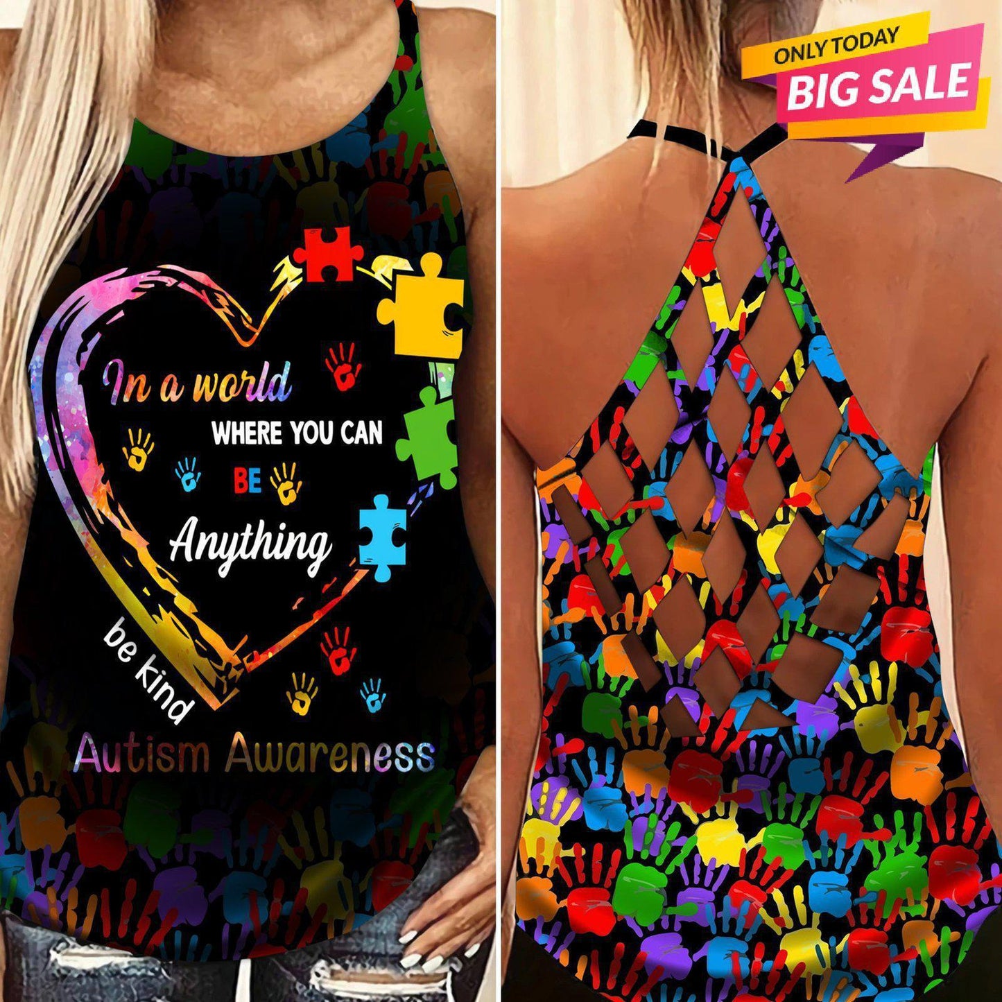Autism Love - Autism Awareness Cross Tank Top 0921