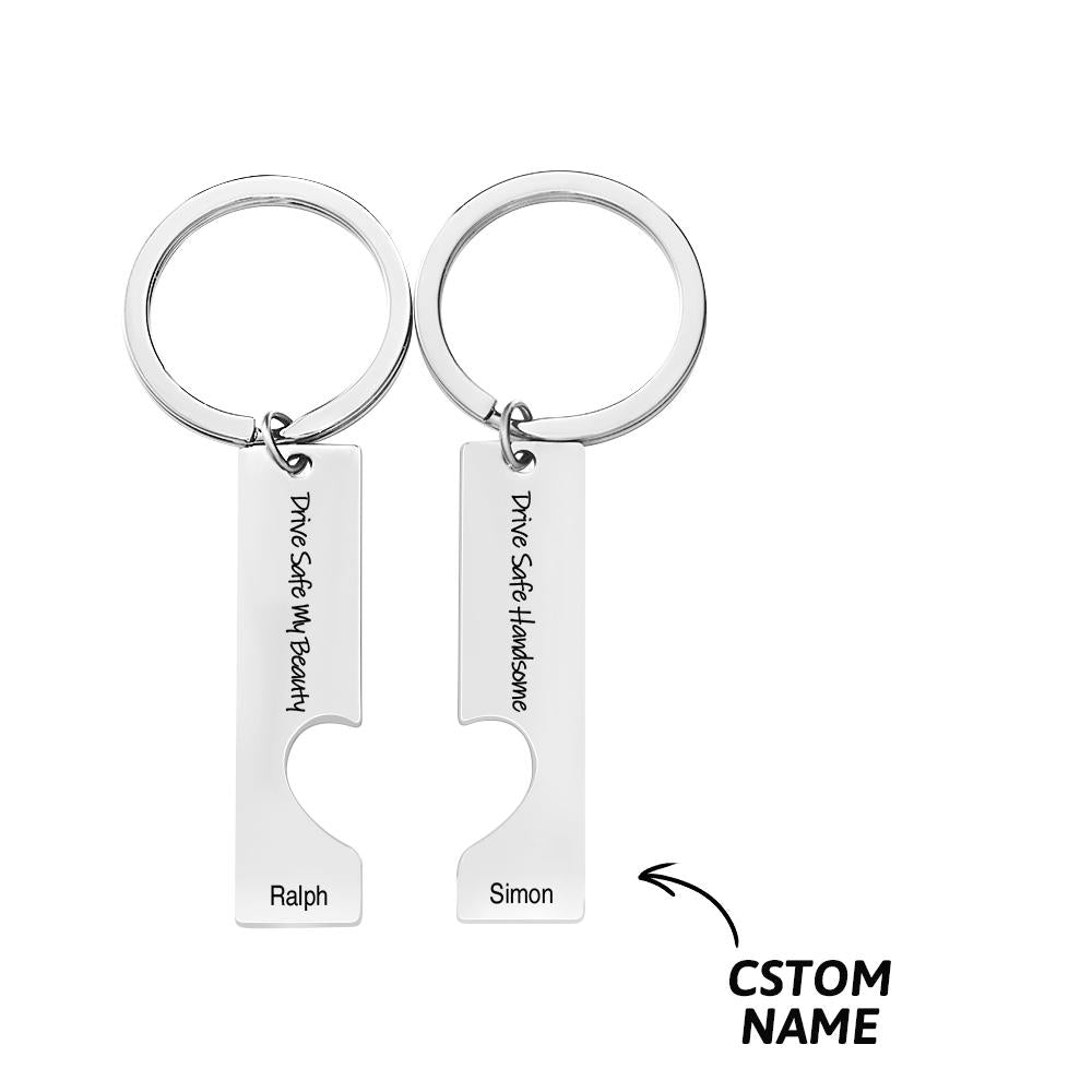 Drive Safe Matching Heart - Personalized Couple Drive Safe Matching Keychain