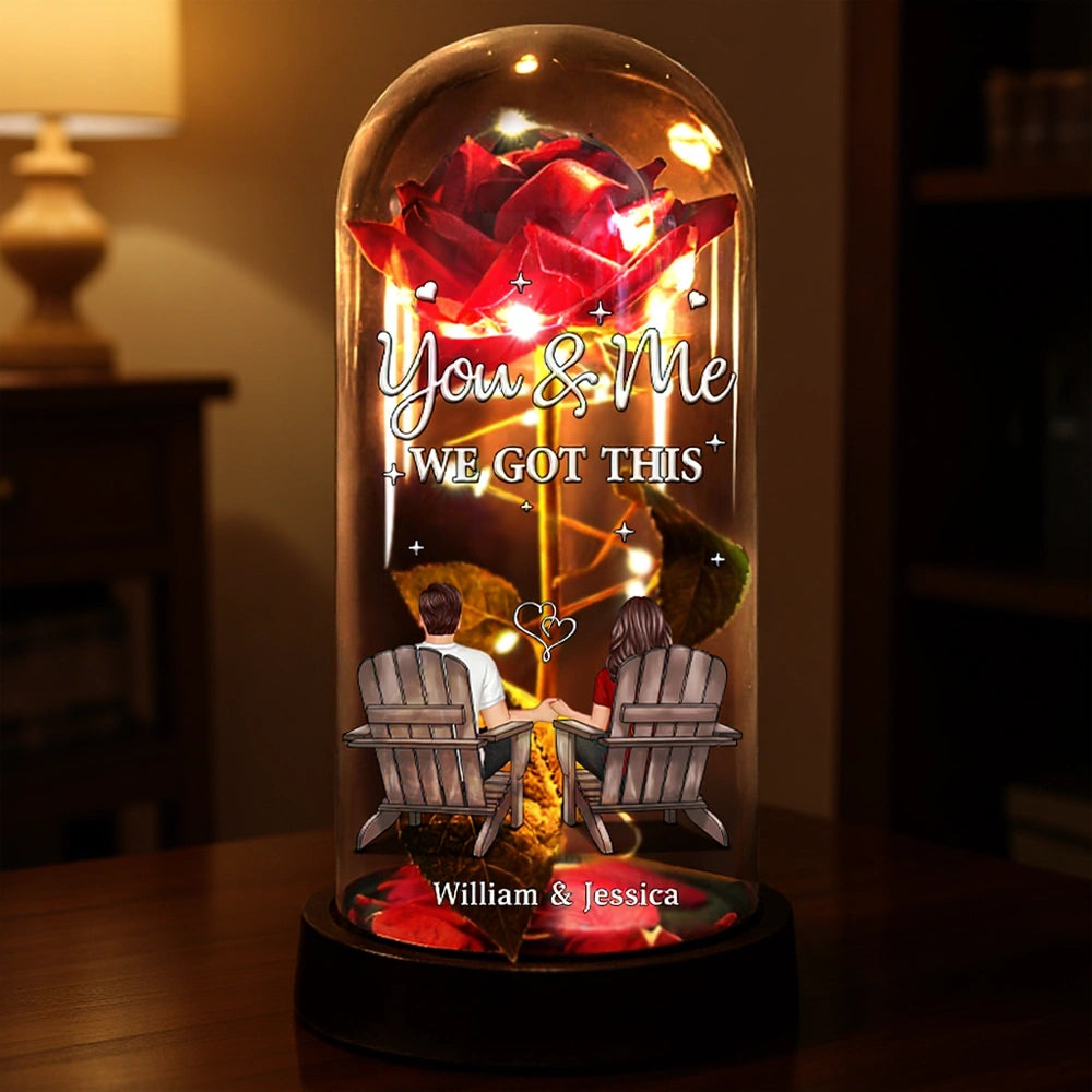 Personalized Lighted Eternal Rose Dome with You & Me We Got This, Cozy Romantic Night Light, Unique Gift for Couples