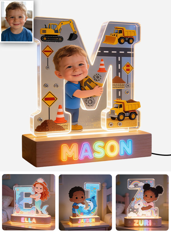 Alphabet Letter & Custom Photo And Theme - Personalized Kid Shaped Led Night Light
