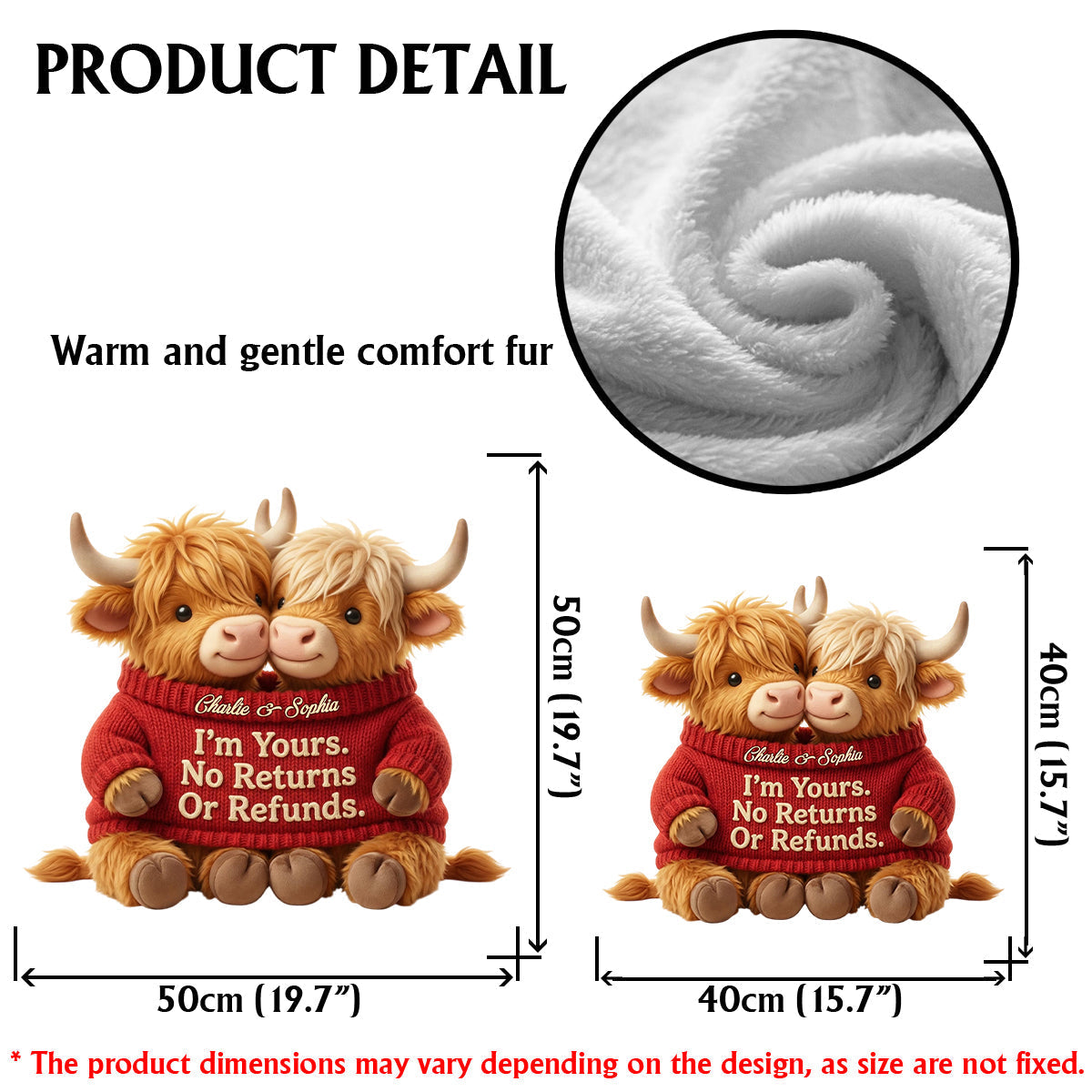 I'm Yours. No Returns Or Refunds - Personalized Highland Cow Faux Fur Shaped Pillow