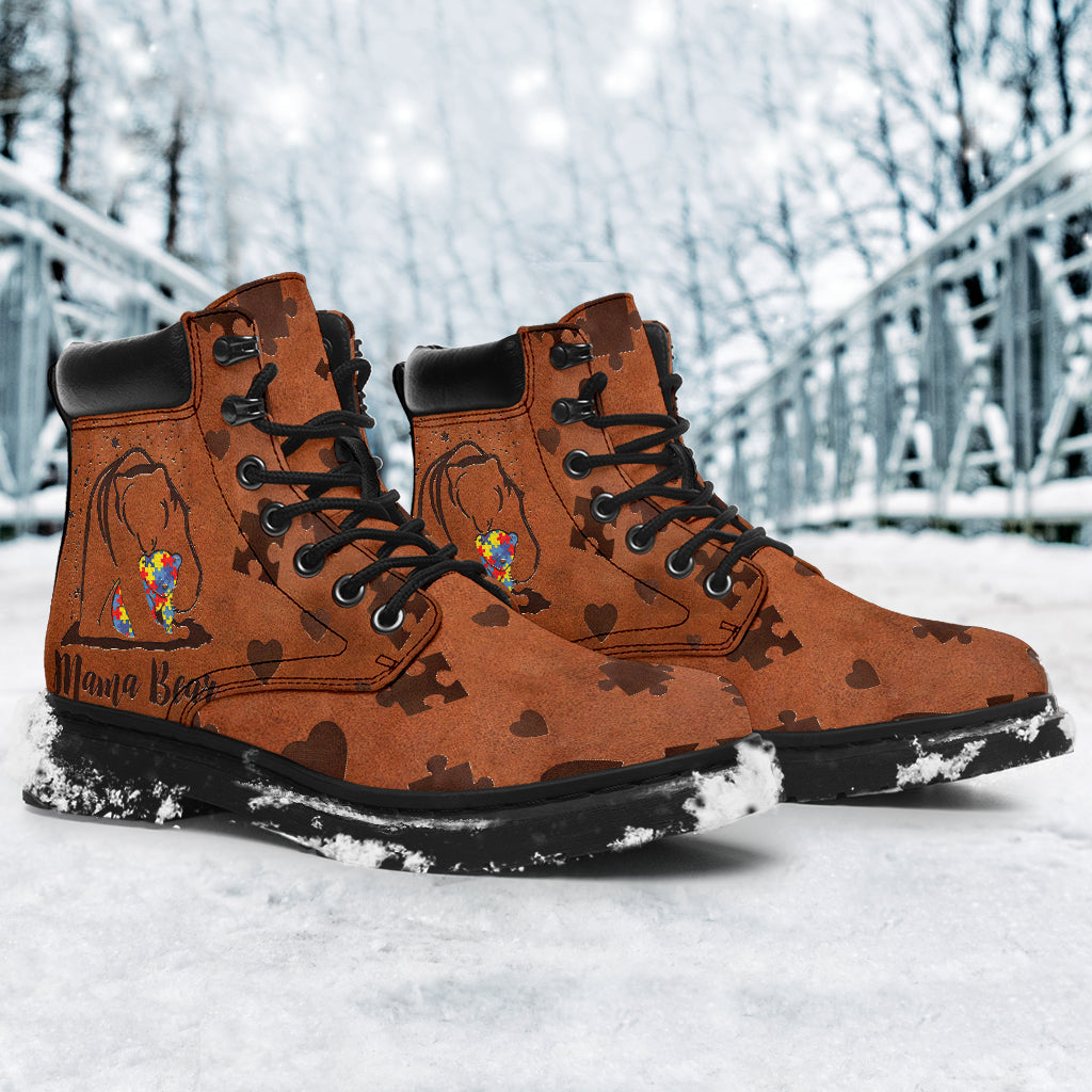 Mama Bear Leather Pattern Print Autism Awareness All Season Boots 0622