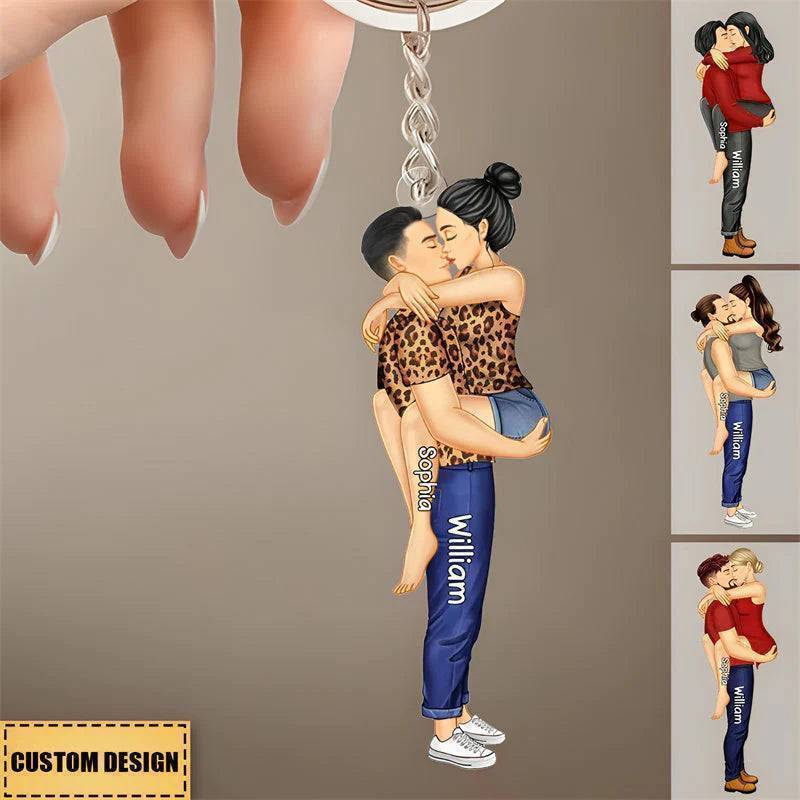 Embrace of Love - Personalized Kissing Couple Acrylic Keychain - Perfect for Valentine's & Anniversary Celebrations
