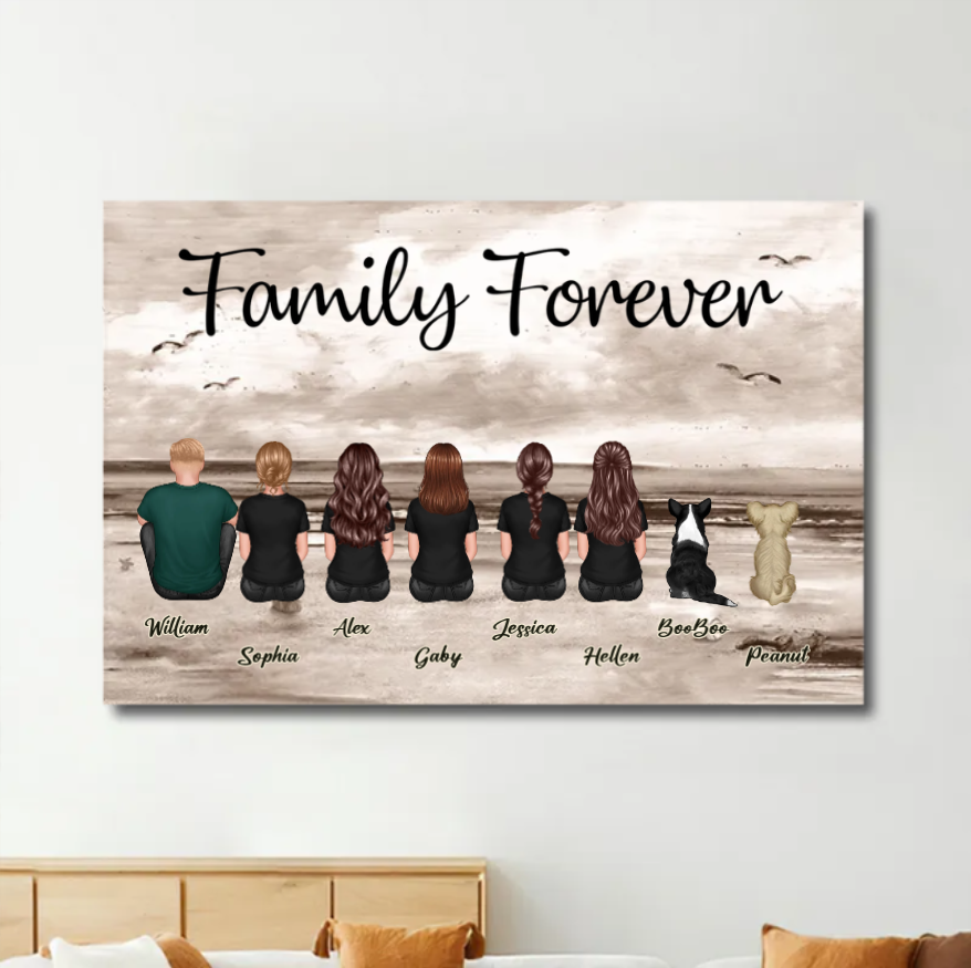 "Beach Landscape Family Sitting Back View Acrylic Or Wooden Car Hanger, Perfect Gift for Father's Day, for Dad or Grandpa"
