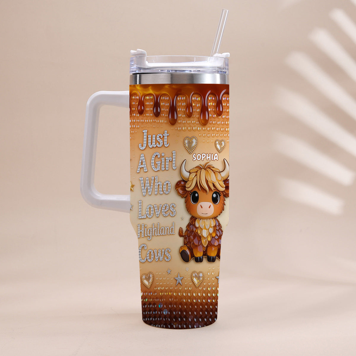 Just A Girl Who Loves Highland Cow - Personalized Highland Cow Tumbler With Handle