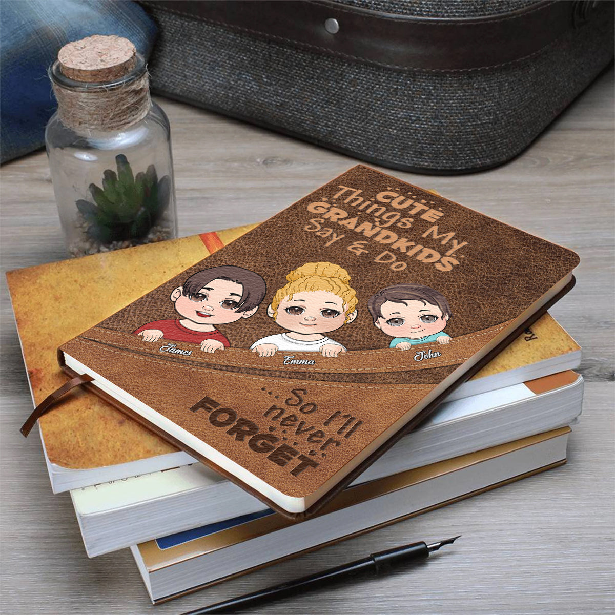 Cute Things My Grandkids Say & Do - Personalized Grandma Leather Journal