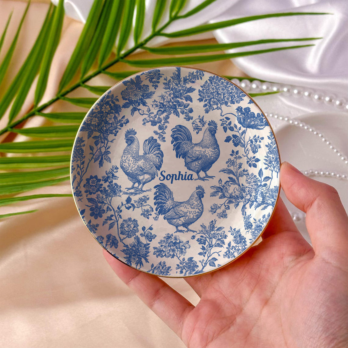Chicken Toile de Jouy - Personalized Chicken Fully Printed Jewelry Dish